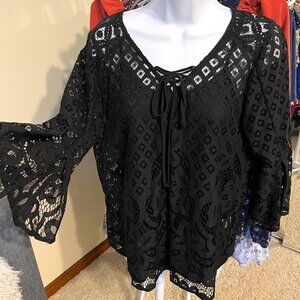 NEW WITH TAGS ROZ & ALI BLACK LACE LAYERED SHIRT WOMENS SIZE SMALL S BLACK TOP